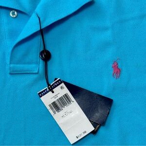 NWT Rare Turquoise Blue Pink Logo Ralph Lauren Cotton Mesh Polo Shirt Mens XLT